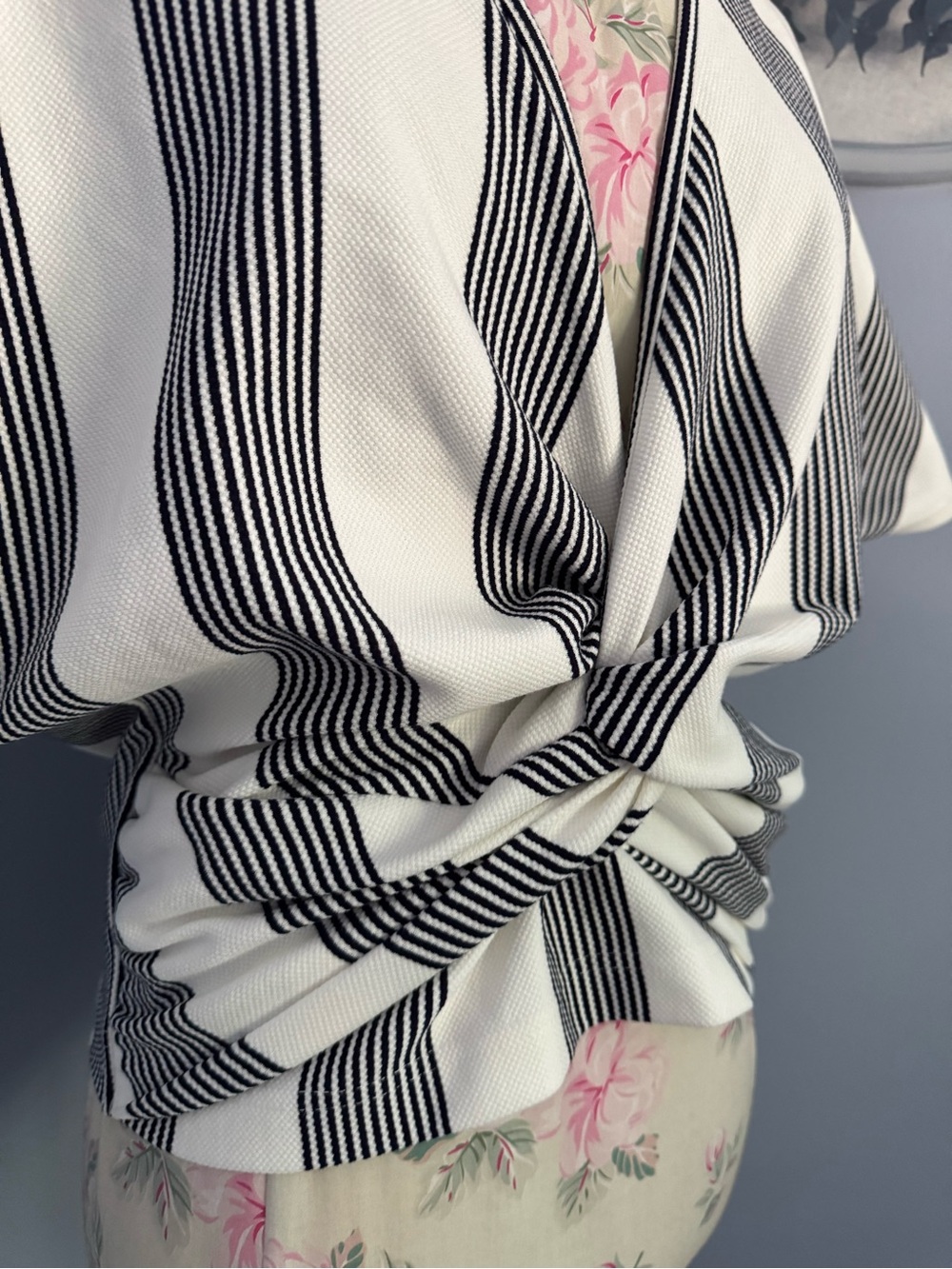 Anthropologie bishop + young Black and White Striped Twist-Front Top - Picture 6 of 13